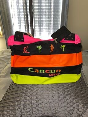 Cancún Neon Stripe Beach Tote - Pink, Orange & Yellow NWOT very roomy